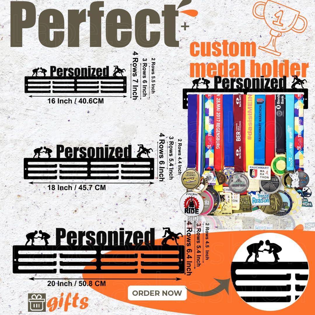 Skiennix Personalized Medal Holder - Custom Name Display Rack for 63 Awards Ribbons | Wall-Mounted Metal Hanger for Athletes