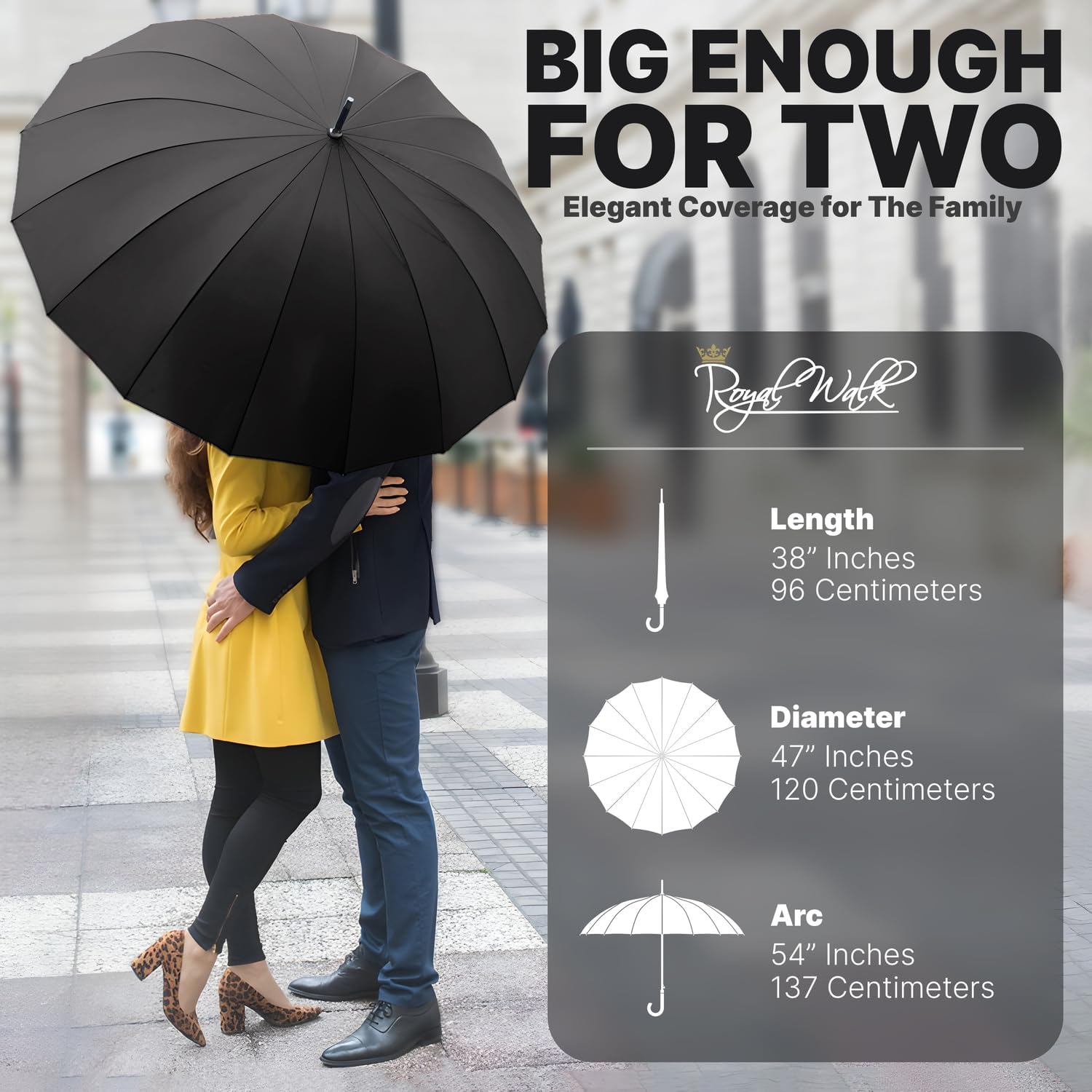 Royal Walk Large Umbrella for 2 - 54 Inch Automatic Open, Wind Resistant, Fast Drying Design