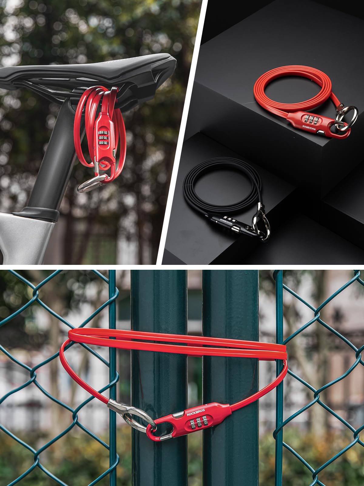ROCKBROS 5FT Bike Lock Cable with Preset Combination Lightweight Versatile & Weatherproof Security Bike Lock Black