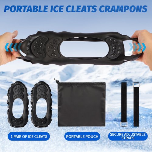 Ice Cleats for Shoes and Boots with 30 Spikes Anti Slip Snow Crampons, Shoe Spikes for Snow and Ice (Medium)