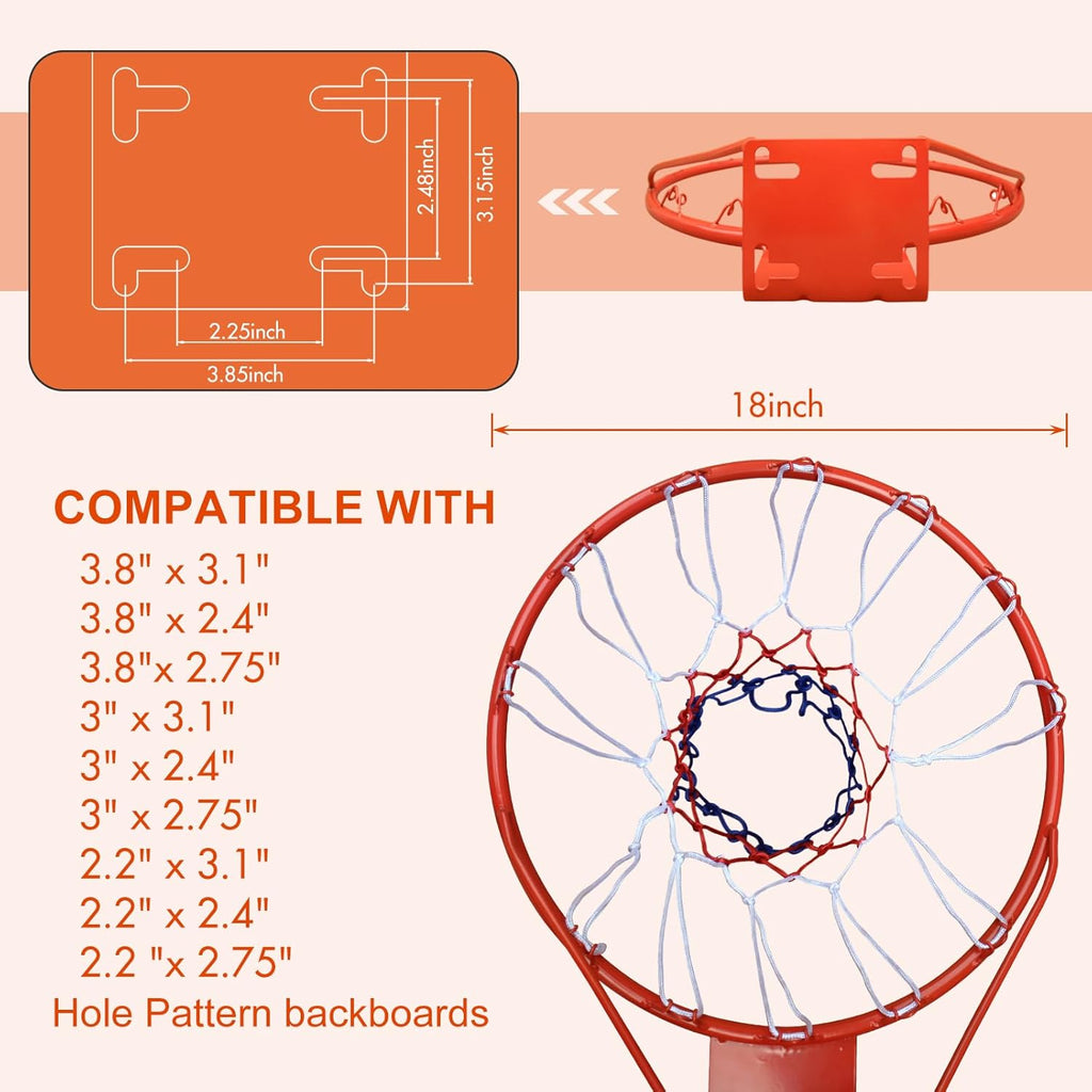 Skiennix 18-Inch Basketball Rim - Heavy-Duty Solid Steel with All-Weather Net for Indoor/Outdoor Use