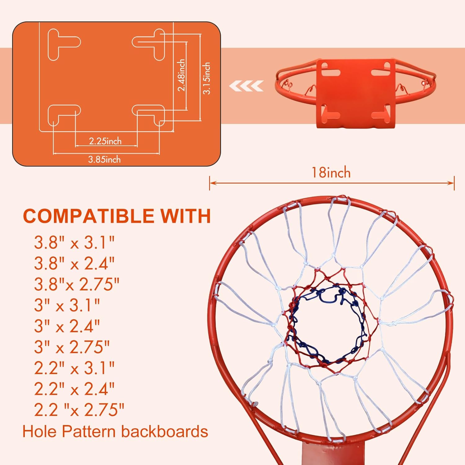 Skiennix 18-Inch Basketball Rim - Heavy-Duty Solid Steel with All-Weather Net for Indoor/Outdoor Use