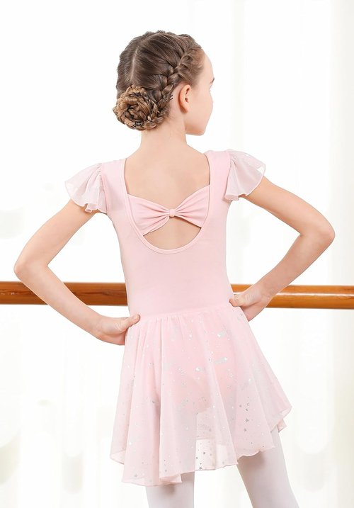 DIPUG Girls Ballet Leotards - Shiny Dance Dress with Ruffle Sleeves for Toddlers