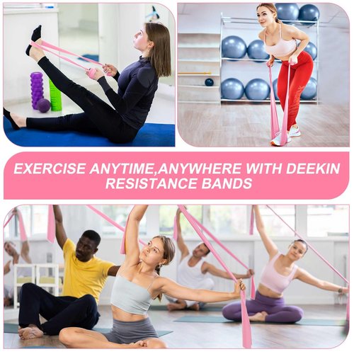 DEEKIN 10 Pcs Resistance Bands Professional Exercise Elastic Bands Latex-Free Yoga Starter Set for Pilates, Physical Therapy, Strength Training, Yoga, Working Out for Women Home Gym(Pink,15 Lbs)
