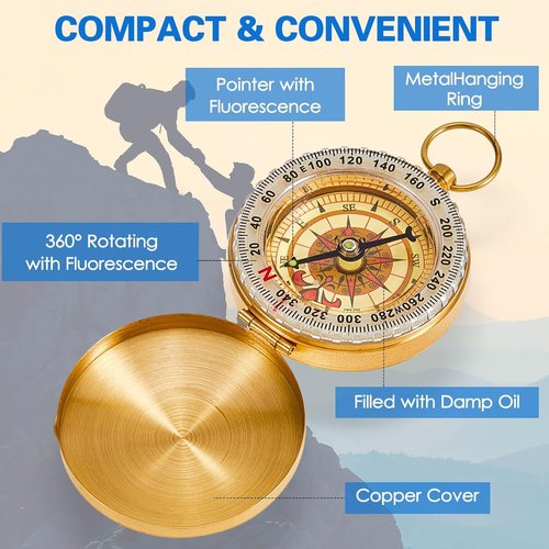 Dunzy Glow in The Dark Camping Survival Compass - Metal Pocket Tool for Hiking & Navigation