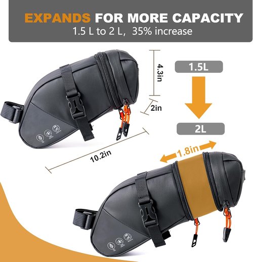 NDakter Bike Seat Bag - 2L Waterproof Bicycle Saddle Pouch with Adjustable Storage & Reflective Coating