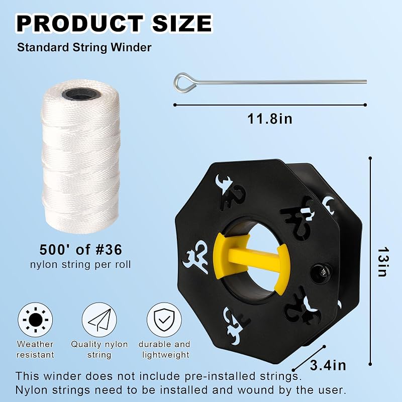 Sports String Winder Kit 500' Nylon Line for Courts & Fields - Black Basic