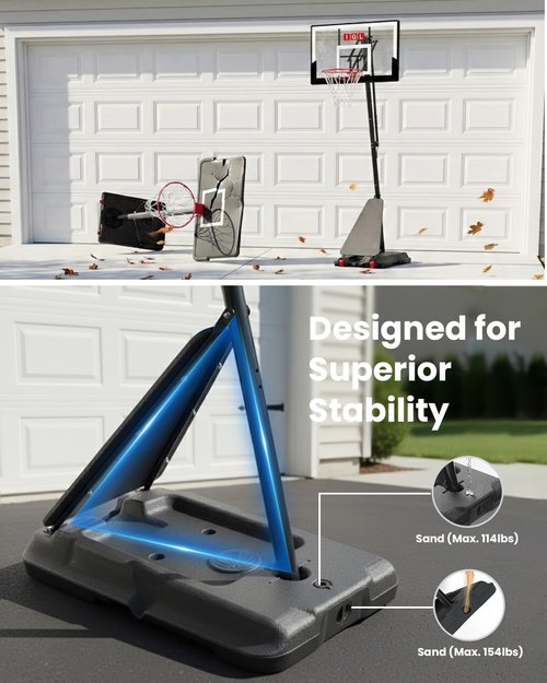 IGL Portable Basketball Hoop - Height Adjustable 5.5-10 FT | 40/44/48 Inch PC Backboard, Stable Design for Kids & Family