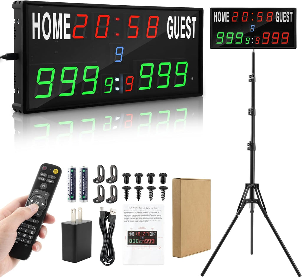 Skiennix Digital Scoreboard - Upgraded Electronic Score Keeper with Remote & Tripod | 12/24h Timer for Sports