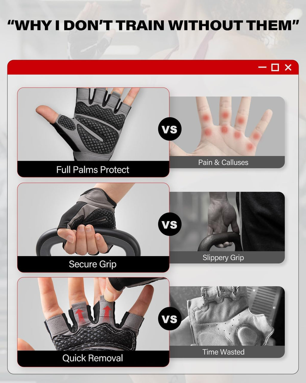 VINSGUIR Workout Gloves - Lightweight Weight Lifting Gloves with Excellent Grip for Fitness & Climbing | Unisex