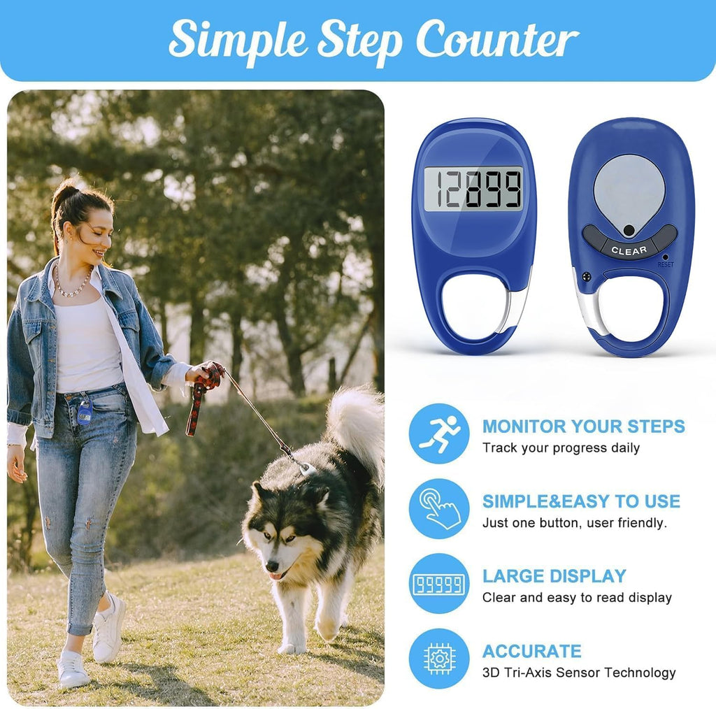 Simple Pedometer for Walking, Accurate Step Tracker with Carabiner, 3D Step Counter for Men Seniors
