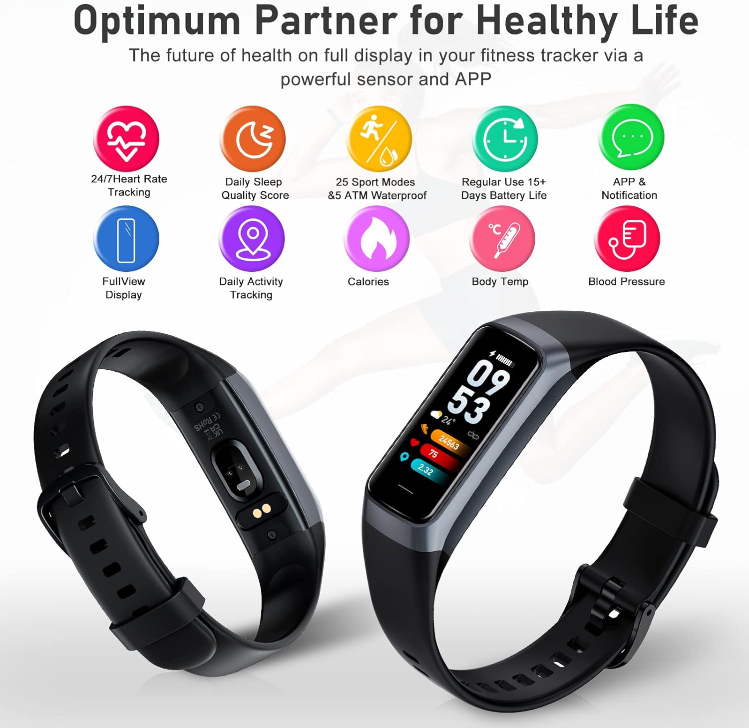 Skiennix Fitness Tracker - Heart Rate Monitor & Sleep Tracker | 1.10'' AMOLED Touch Screen