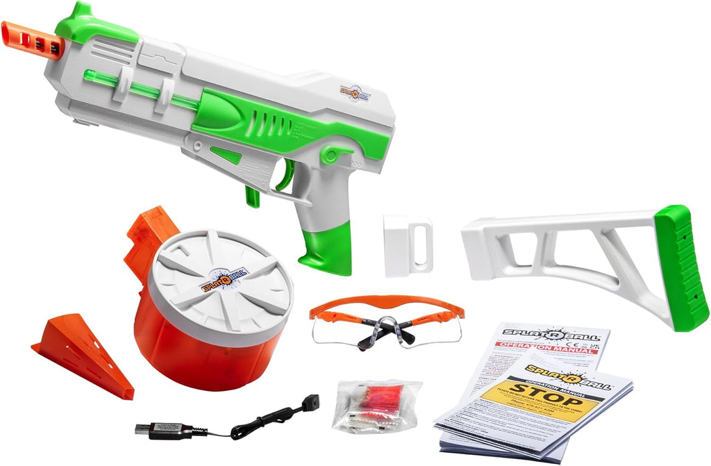 SplatRBall SRB1200 Water Gel Ball Blaster Kit - Glow-in-the-Dark, LED Lights, 225 FPS | 1200-Round Drum, 2000 Rounds - Green/White
