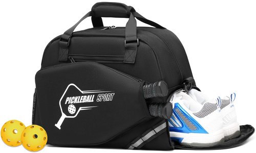 BISKLNDN Pickleball Bag for Women and Men, Pickleball Tote Bag with Various Zipper Pockets for Balls, Paddles, Shoes, Movil Phone and Power Bank with a Fence Hook, Black