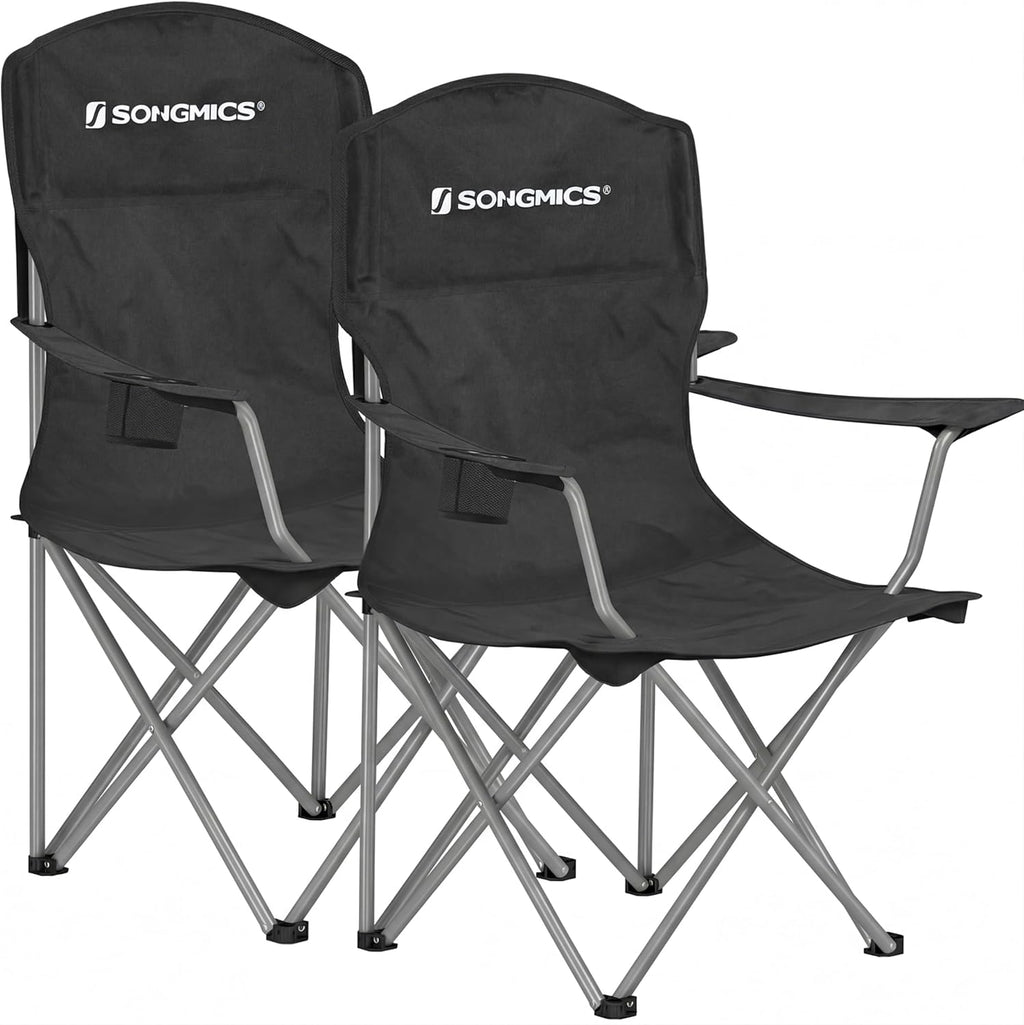 SONGMICS Folding Camping Chairs - Comfortable Heavy Duty Design | Max Load 330 lb, Black, Set of 2