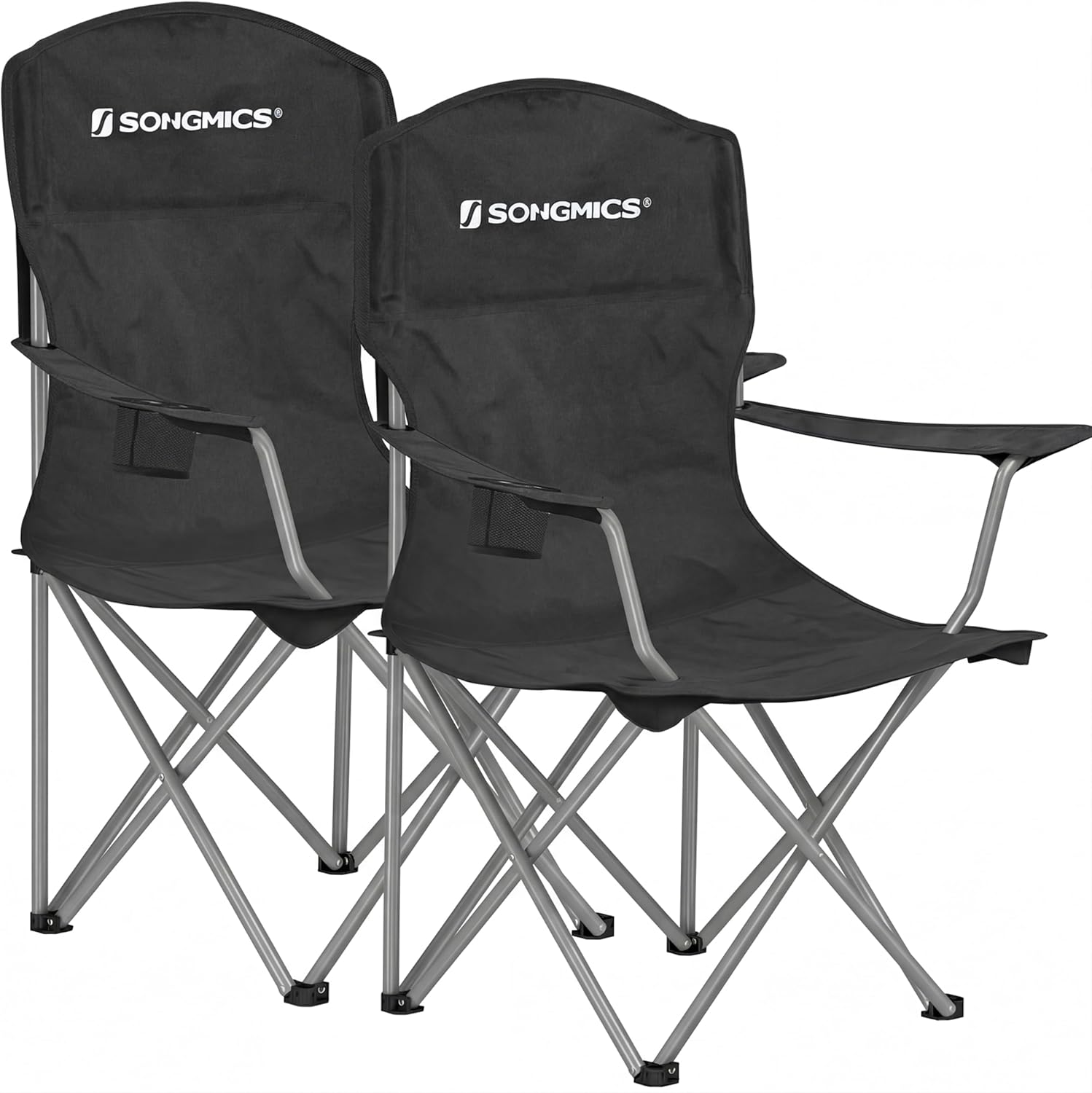 SONGMICS Folding Camping Chairs - Comfortable Heavy Duty Design | Max Load 330 lb, Black, Set of 2