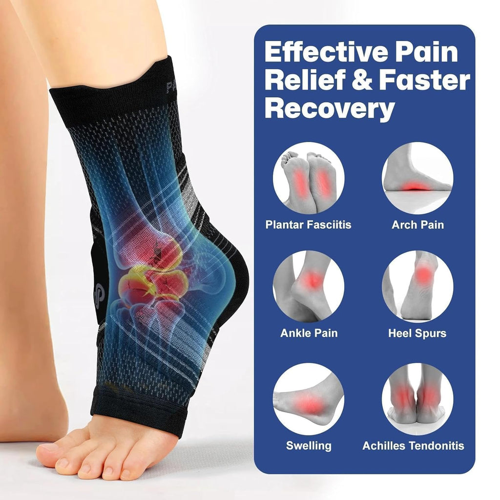 PAPLUS Ankle Brace for Plantar Fasciitis Relief | Adjustable Support for Foot Pain - Black, 2 Pairs