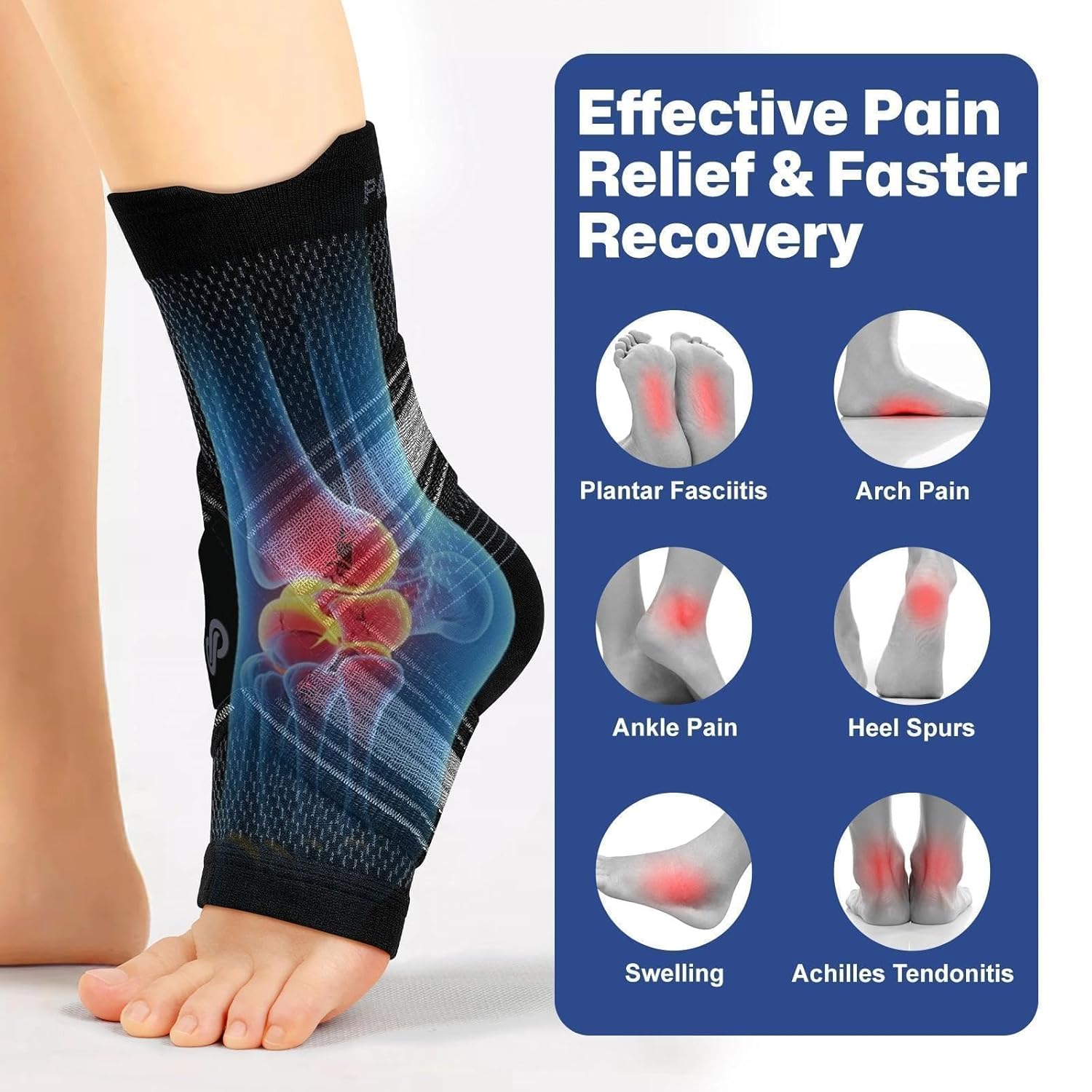 PAPLUS Ankle Brace for Plantar Fasciitis Relief | Adjustable Support for Foot Pain - Black, 2 Pairs
