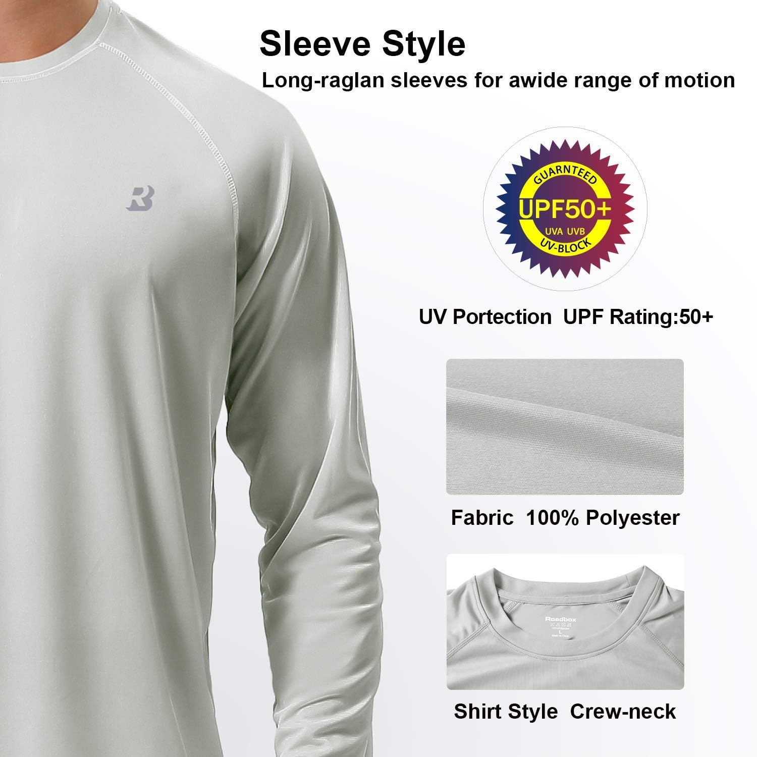 Roadbox Men's Long Sleeve Sun Protection Shirt - Comfortable Fit | Includes 3 Pack Compression Shorts (Size: L)