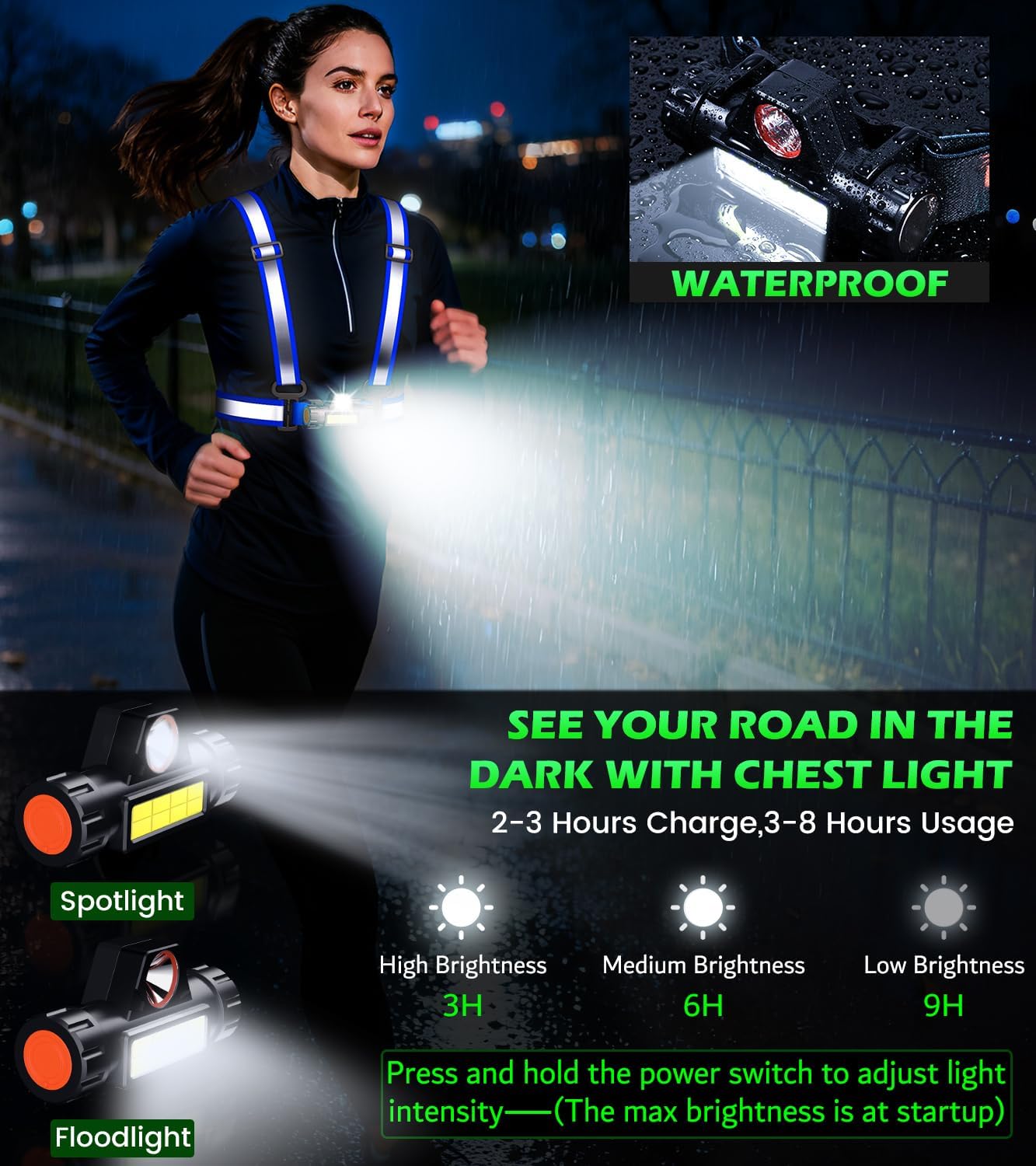 Skiennix LED Running Vest - 90° Adjustable Reflective Gear for Night Safety | Rechargeable Chest Light
