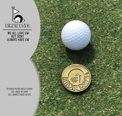 Birdie Days | Golf Ball Marker and Divot Tool Set | Antique Brass Finish | 2 Ball Markers and 1 Divot Tool | 6 Plastic Tees