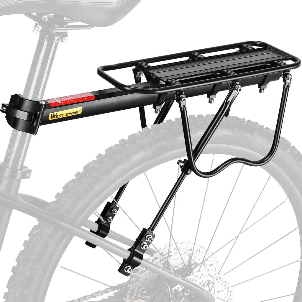 West Biking 110Lb Capacity Almost Universal Adjustable Bike Cargo Rack Cycling Equipment Stand Footstock Bicycle Luggage Carrier Racks with Reflective Logo