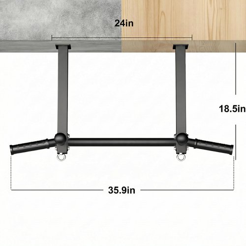 HWOOUSA Pull Up Bar Ceiling Mount, 600LBS Heavy Duty Multi Grip Chin Up Bar, 24"/16" Rafter PullUp Bar, Ceiling Beam for Gym/Garage/Basement with Ball Finger & Round Anchors, Easy to Install (Black)