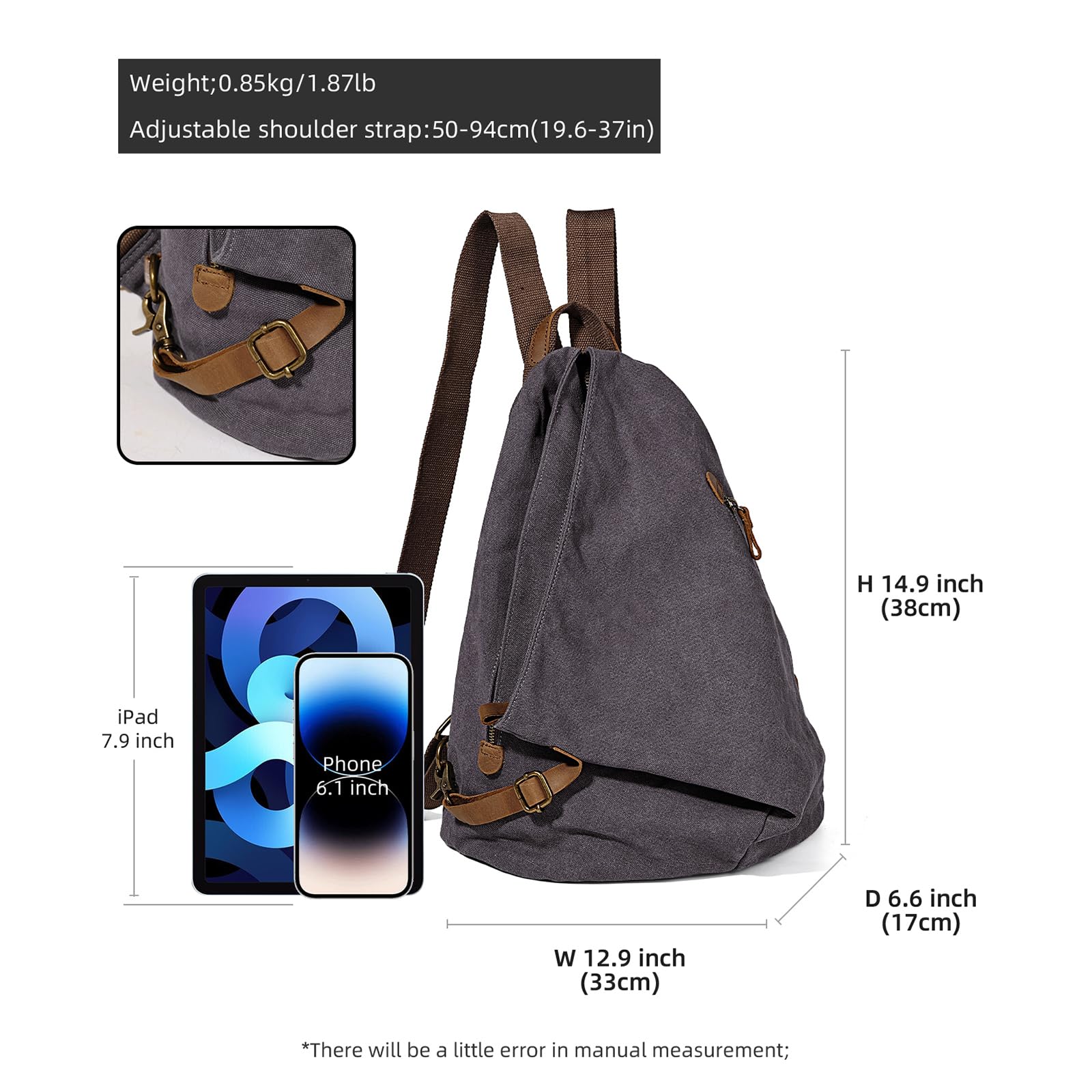 KL928 Canvas Vintage Backpack – Large Casual Daypack Outdoor Travel Rucksack Hiking Backpacks for Men Women