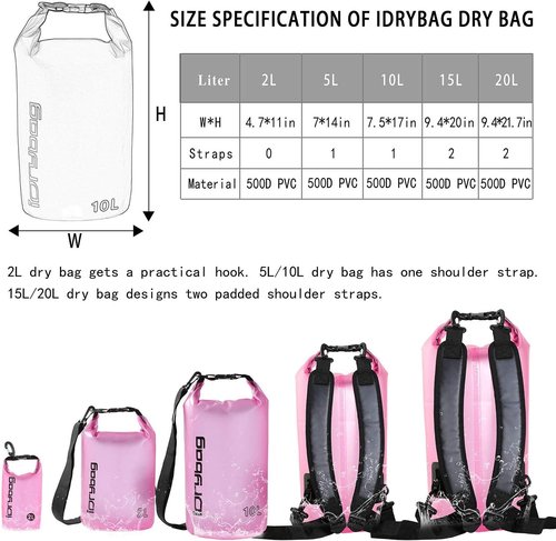 IDRYBAG Clear Waterproof Dry Bag - Versatile Sizes 2L/5L/10L/15L/20L for Kayaking & Outdoor Adventures