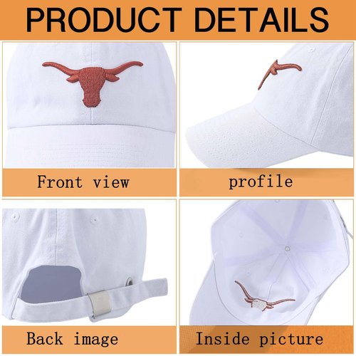 Leomie White Longhorns Baseball Cap for Men and Women - Classic Design, Adjustable Strap, Comfortable Fit for Everyday Wear and Outdoor Activities