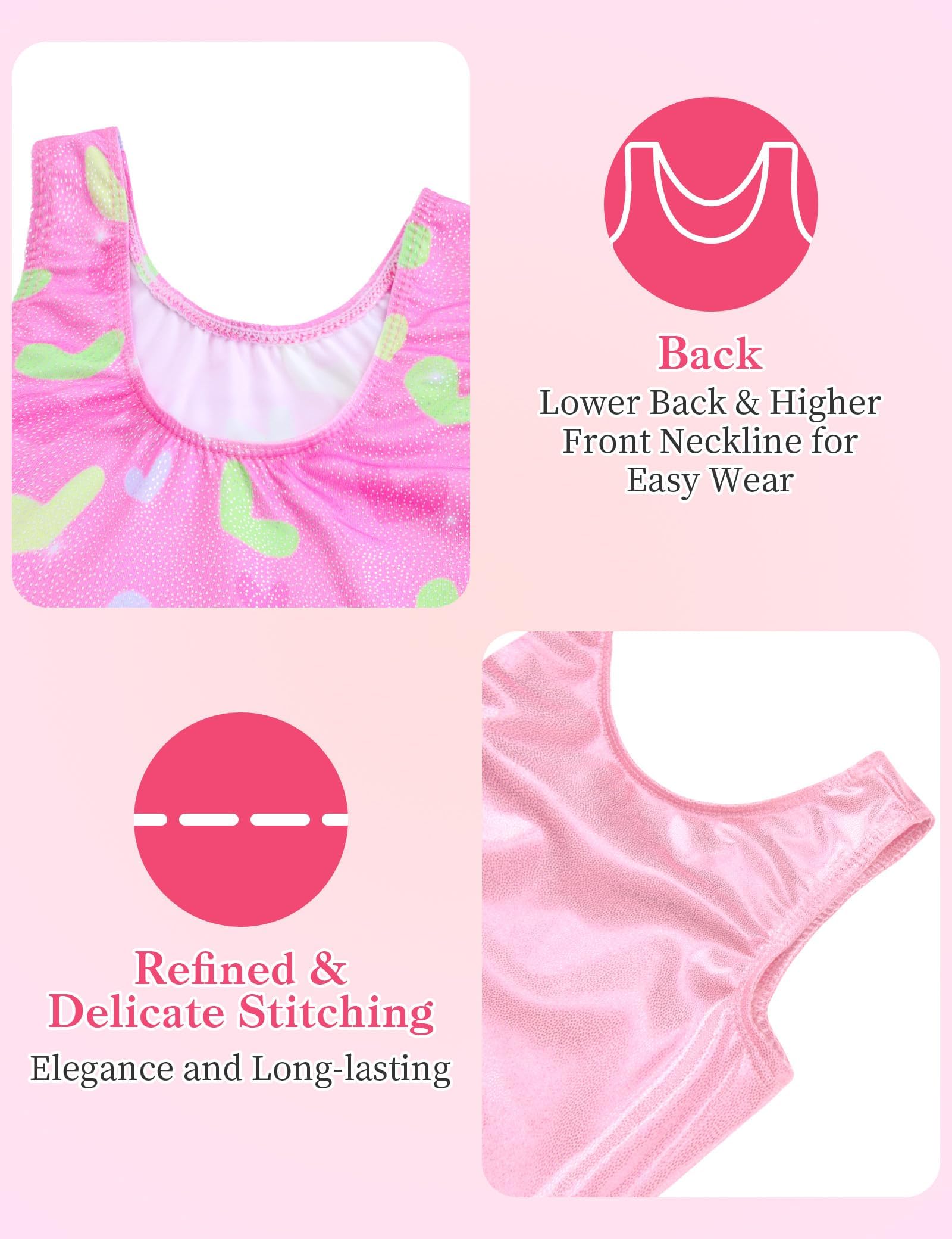 Tziharora Gymnastics Leotards for Girls Size 4-5t Shiny Pink 2 Pack Biketards Adorable Workout Bodysuits