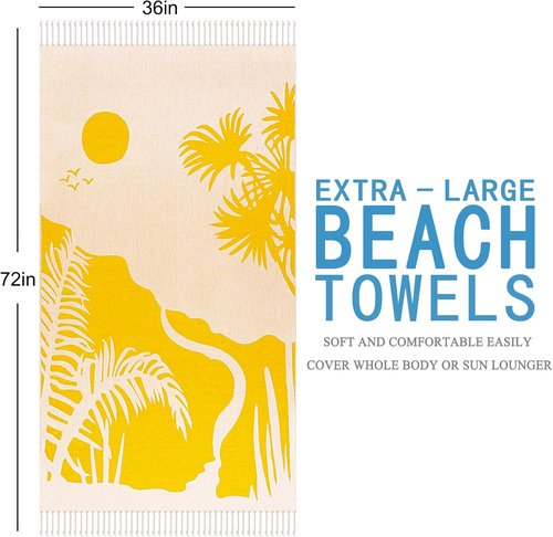 Genovega Oversized Cotton Beach Towel - Lightweight Quick-Dry, Sandless Design | 72"x36", Dusk Color
