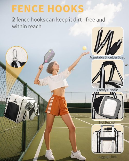Jetviivid Pickleball Bag for Women with Paddle Cover Pocket-Fits 2 paddles, Puffer Pickleball Tote with Shoe Compartment, Adjustable Shoulder Strap & Fence Hook