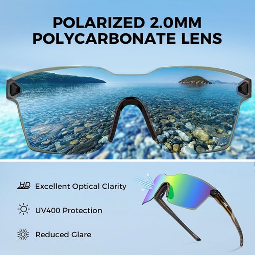 KastKing Tarkio Polarized Fishing Sunglasses - UV400 Protection, Rimless Wrap Design, Large Lenses