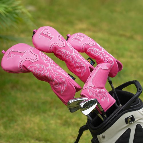 mytag Pink Golf Club Head Covers, Western Cowboy Retro Golf Headcovers with Patch & Embroidery Driver Fairway Wood Hybrids/Rescue Covers (Driver Cover)