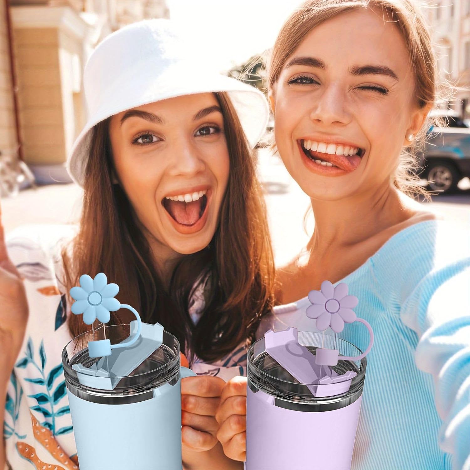 Skiennix Silicone Straw Covers - 6PCS Flower Toppers for Stanley Cups | Dust-Proof & Reusable, Fits 10mm Straws