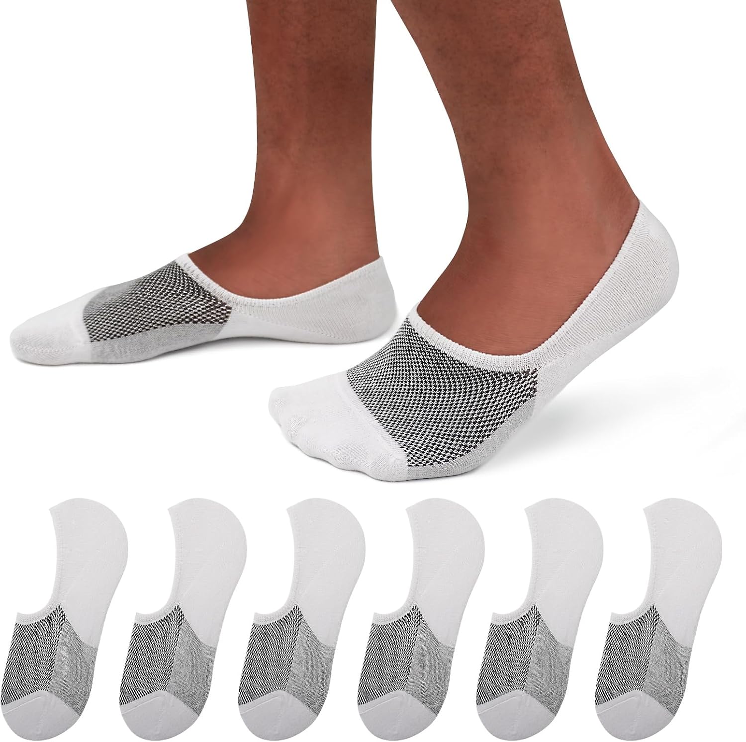 SIXDAYSOX No Show Socks for Men - 6/8 Pack of Invisible Low Cut Non-Slip Socks | Size 5-11/10-13