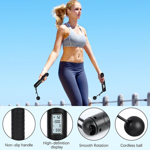 Skipping Rope with Counter, Cordless Jump Rope Smart Skipping Rope,Adjustable Digital Counting Jumps Ropes,2 In 1 Weighted Ropeless Skip-ping Ropes,Ropeless Jumpes Rope Jump Ro-pe for Lose Weight, Burn Calories