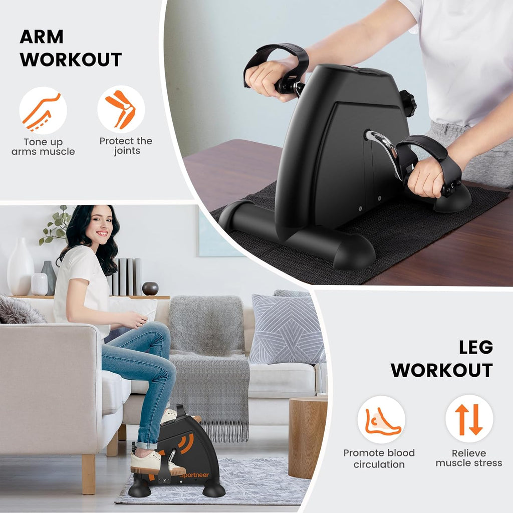 Sportneer Under Desk Bike Pedal Exerciser - Mini Portable Exercise Bike for Seniors | LCD Display, Anti-Skid Mat