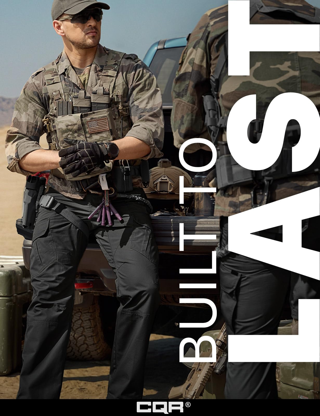CQR Men's Tactical Pants, Water Resistant Ripstop Cargo Pants, Lightweight EDC Work Hiking Pants, Outdoor Apparel, Duratex Mag Pocket Black, 44W x 30L