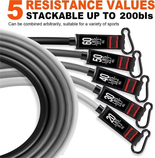 EZD Resistance Bands Set - 200 lbs Heavy Duty Exercise Bands with Handles, Door Anchor & Ankle Straps for Full Body Workout
