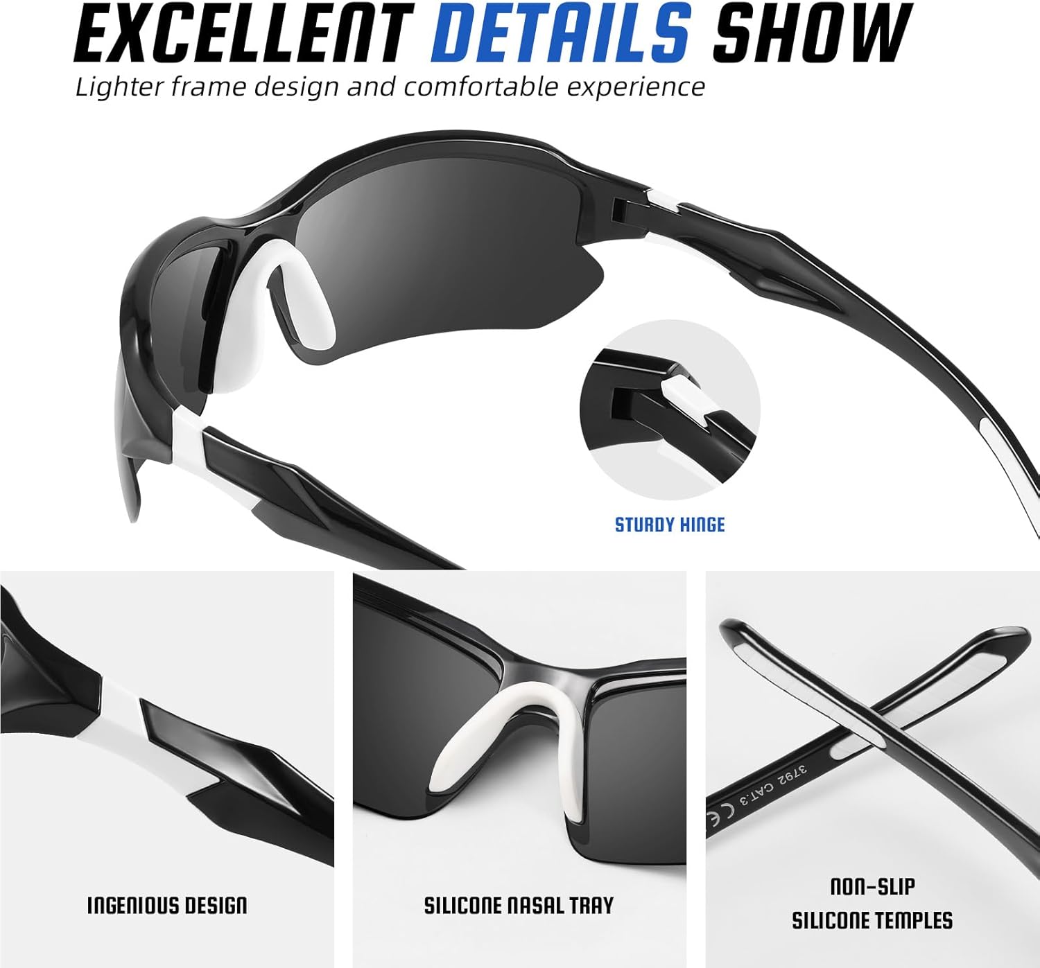 XVXV Polarized Sports Sunglasses - UV Protection & Comfortable Half Frame for Men | 3 Pack