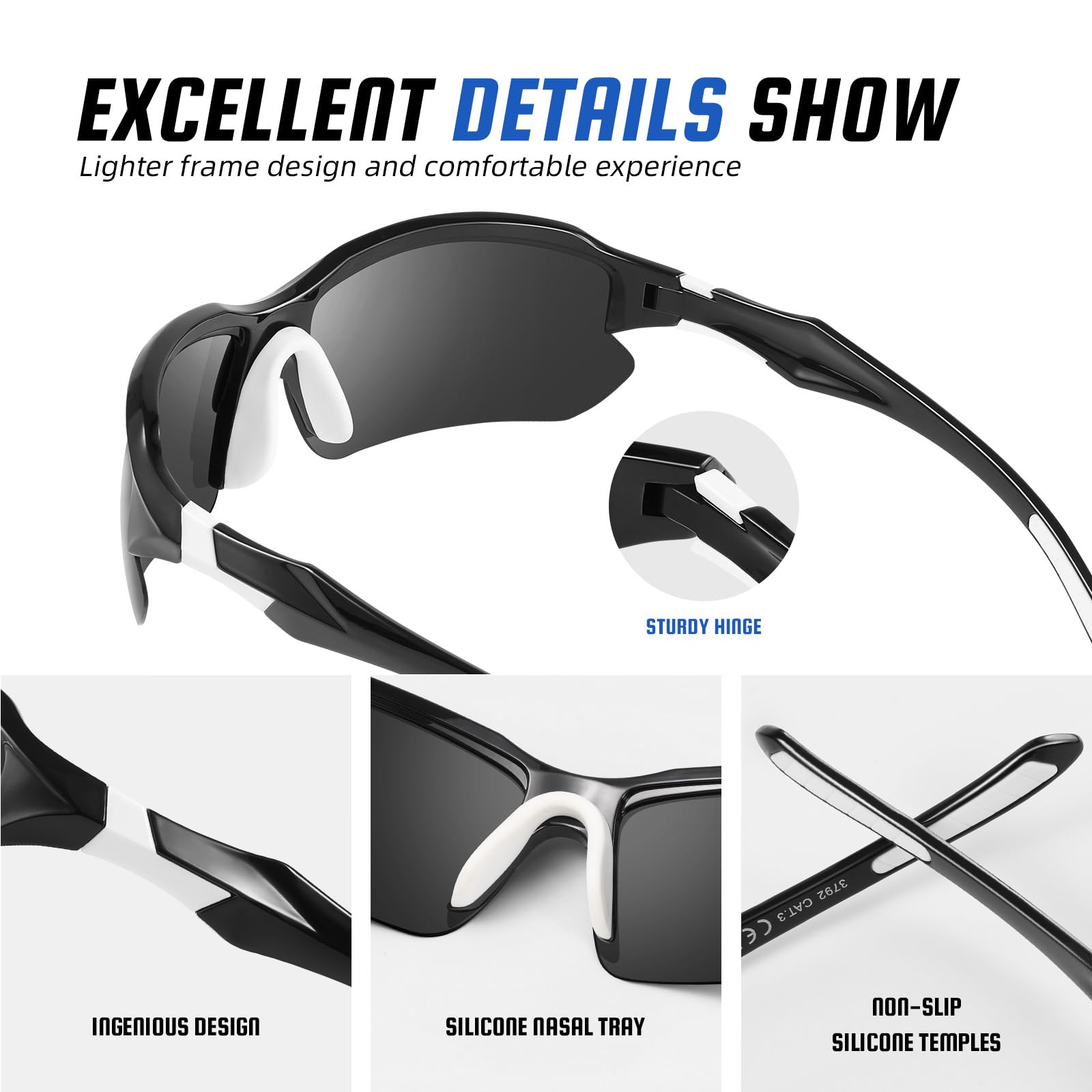 XVXV 3 Pack Polarized Sports Sunglasses for Men, UV Protection Half Frame Sunglasses Comfortable for Running Cycling Driving