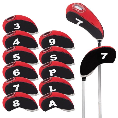 Welspo Golf 11pcs Neoprene Iron Headcover Set Golf Club Iron Head Covers Set Driver Headcover, Transparent Window and Number Print on Both Sides, Head Cover Wedge Iron Protective fits Main Iron Clubs