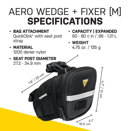 Topeak Aero Wedge Pack, w/ Fixer F25, Medium , Black