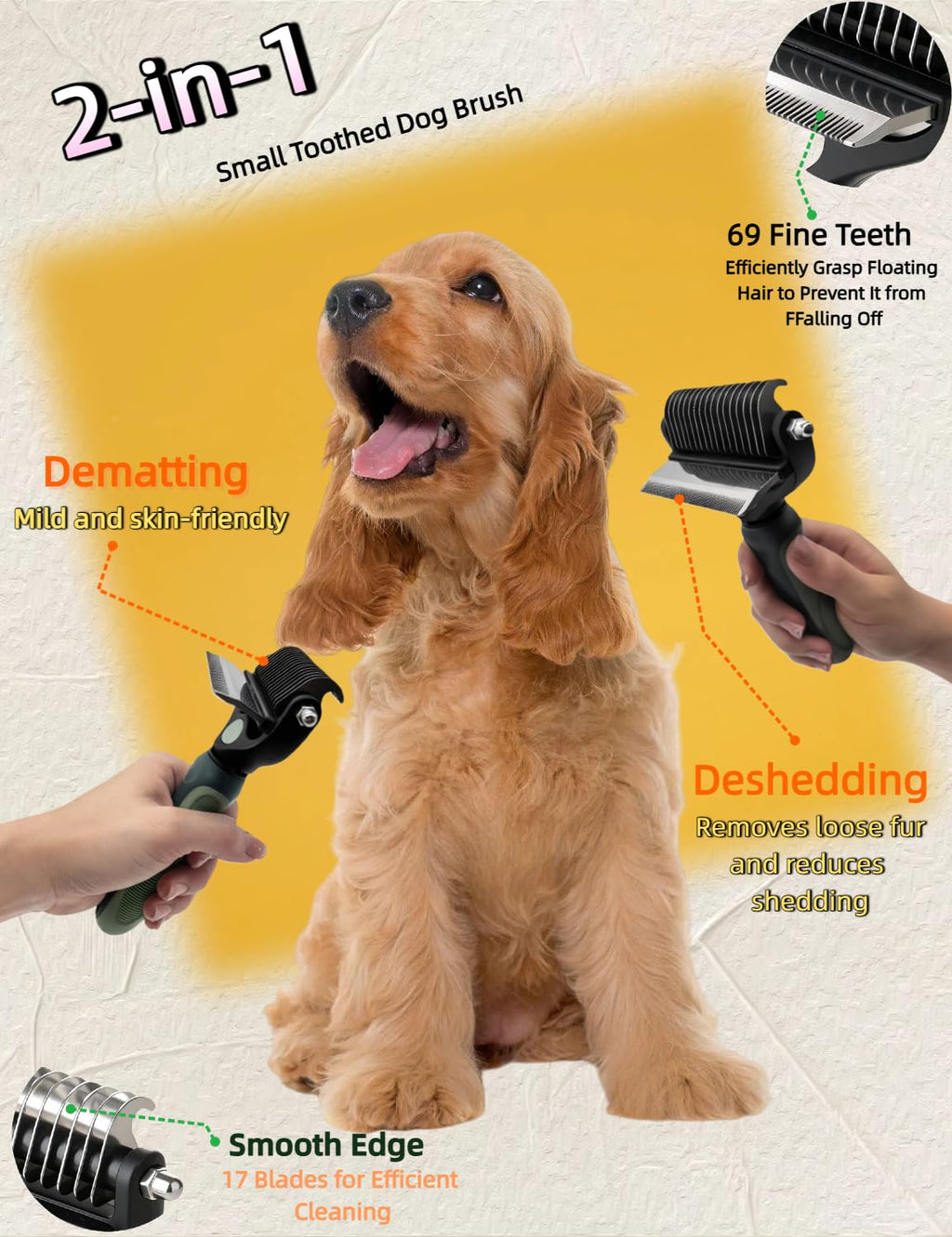 Skiennix 3-in-1 Dog Deshedding Brush - Grooming Tool with Undercoat Rake & Dematting Comb | Peacock Green