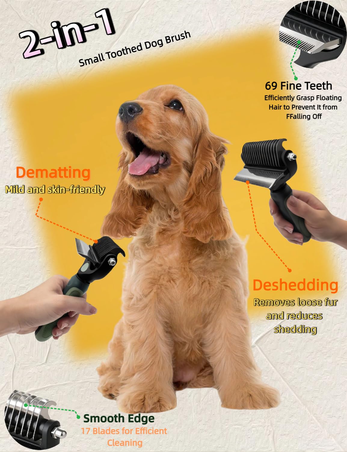 Skiennix 3-in-1 Dog Deshedding Brush - Grooming Tool with Undercoat Rake & Dematting Comb | Peacock Green