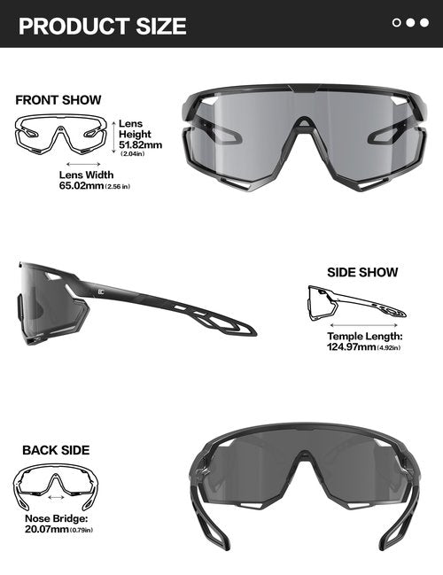 BIRCEN Photochromic Cycling Glasses: Mountain Bike Sports Sunglasses for Men Women Running Riding MTB Baseball