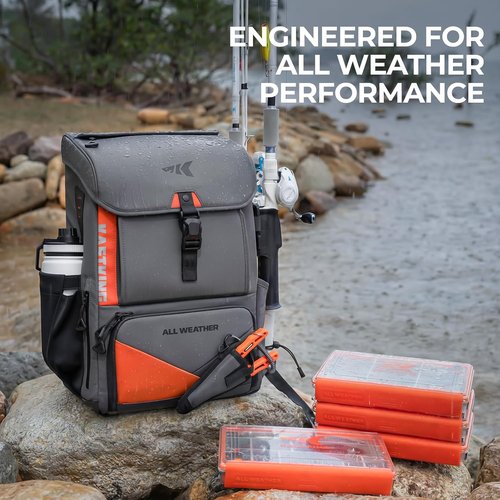 KastKing Fishing Tackle Backpack - All Weather Design with 4 Waterproof Boxes & Rod Holders | Durable ArmorShield Fabric