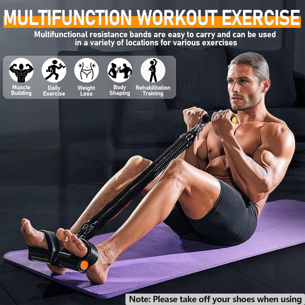 Skiennix Adjustable Foot Pedal Resistance Band - 4-Tube Ankle Puller for Full Body Workouts | Home Gym Equipment
